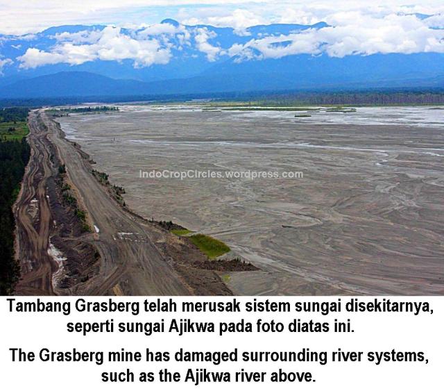 Tambang freeport Grasberg mine has damaged surrounding river systems, such as the Ajikwa river above