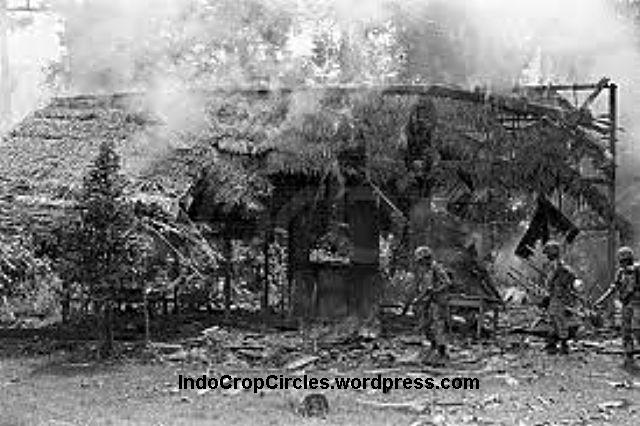 Indonesian soldiers burned down a hut suspected as hiding place of PGRS-Paraku communist insurgents in West Borneo.