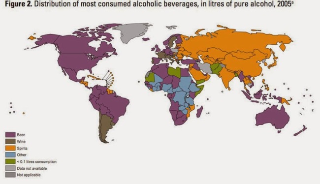 40 Maps That Will Help You Make Sense of the World - Map of Alcoholic Drink Popularity by Country