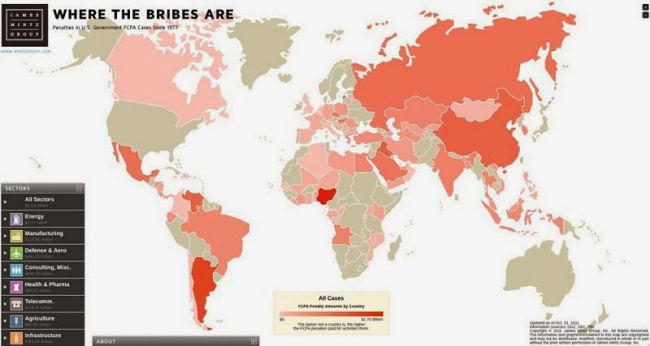 40 Maps That Will Help You Make Sense of the World - Map of Countries with the Most Violations of Bribery
