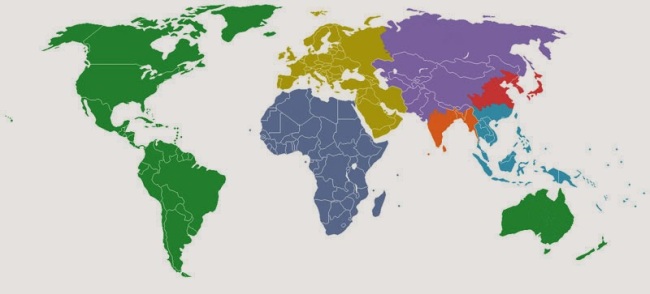 40 Maps That Will Help You Make Sense of the World - The World Divided Into 7 Regions, Each with a Population of 1 Billion