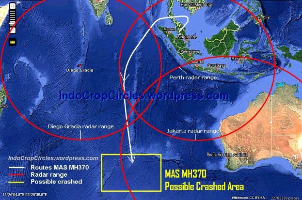 MAS MH370 possible crashed area western Perth Australia
