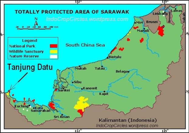 Lokasi Tanjung Datu (tanda oanah) yang dipersengketakan oleh Malaysia dan Indonesia sejak beberapa tahun lalu.