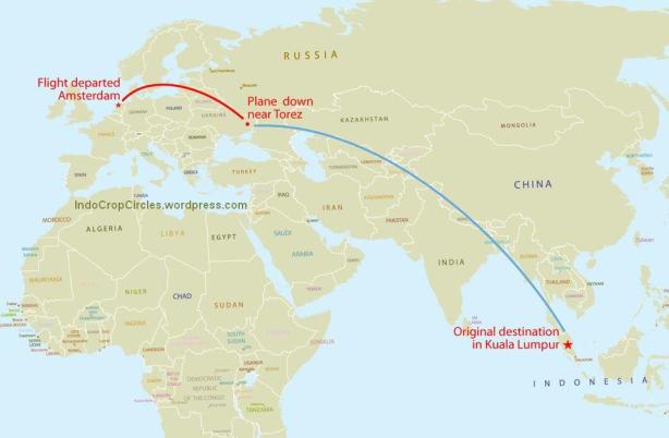 Peta rute Malaysia Airline, nomer penerbangan MH-17 dari Amsterdam ke Kuala Lumpur. Jatuh ditembak rudal "Buk" saat melintasi udara Ukraina.