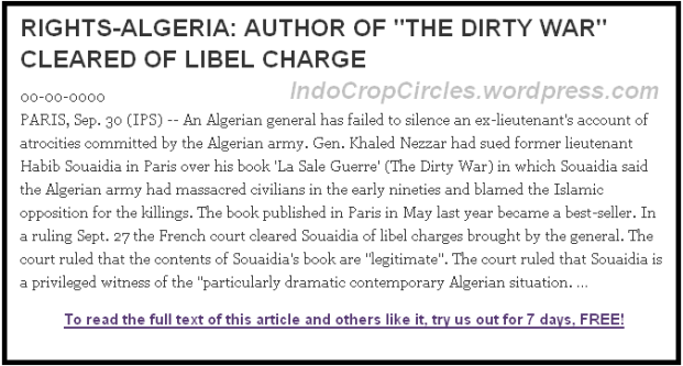 Banned web: RIGHTS-ALGERIA AUTHOR OF THE DIRTY WAR CLEARED OF LIBEL CHARGE (Screenshot)