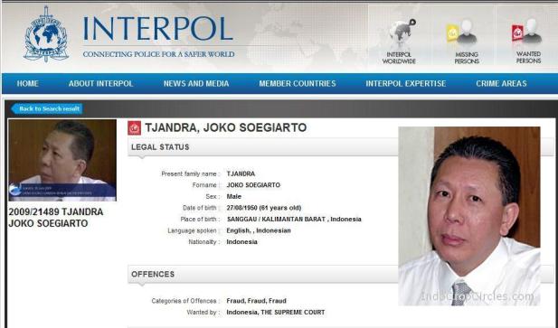 Djoko Soegiarto Tjandra (Tjan Kok Hui) buronan interpol